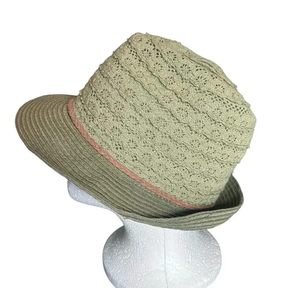 C. C Beanie Exclusives sage green cotton/paper fedora hat w/tan‎ braided ribbon